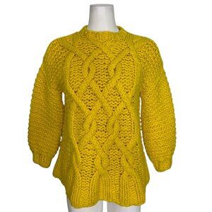 Loopy Mango Handmade Urban Fisherman Sweater S/M Sunshine Yellow Merino Wool